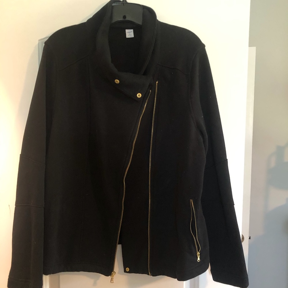 Black jacket gold zipper detail